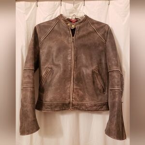 SUNDANCE Vintage Distressed Leather womens jacket rare patina, Taupe, size Small